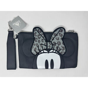 Disney Minnie Mouse Grayscale Wristlet Clutch Bag NEW